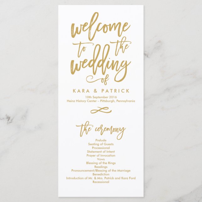 Chic Hand Lettered Wedding Ceremony Program (Front)