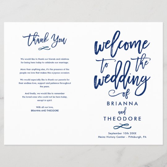 Chic Hand Lettered Wedding Ceremony Program Folded Zazzle Com