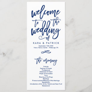 Chic Hand Lettered Wedding Ceremony Program Navy