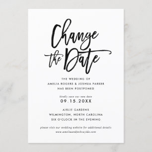 Chic Hand Lettered Wedding Change The Date Invitation