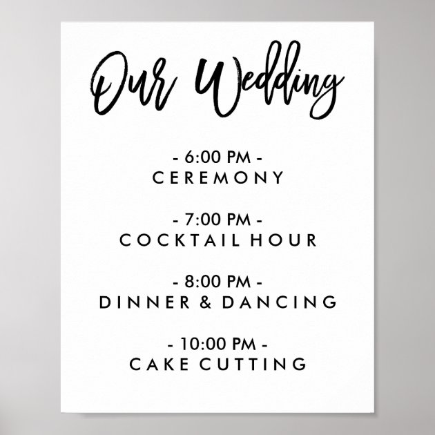 Chic Hand Lettered Wedding Day Of Schedule Poster