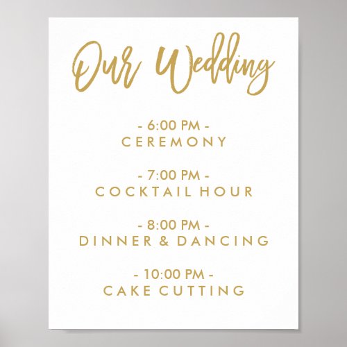 Chic Hand Lettered Wedding Day Of Schedule Poster
