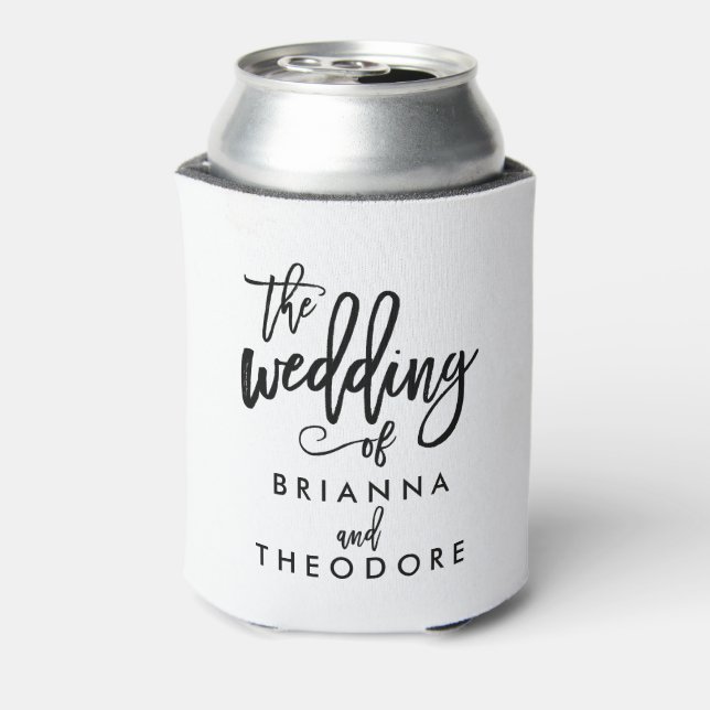 Chic Hand Lettered Wedding Eat Drink Be Married Can Cooler (Can Back)