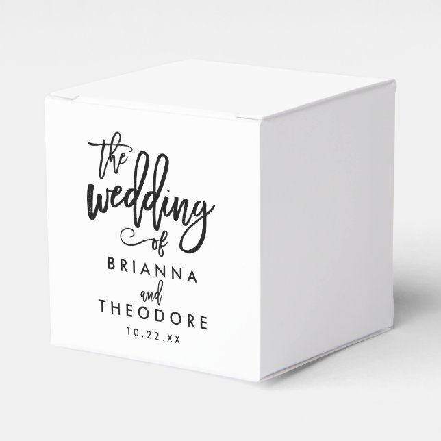 Chic Hand Lettered Wedding Favor Boxes (Front Side)
