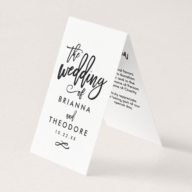 Chic Hand Lettered Wedding Favor Donation Cards (Front)