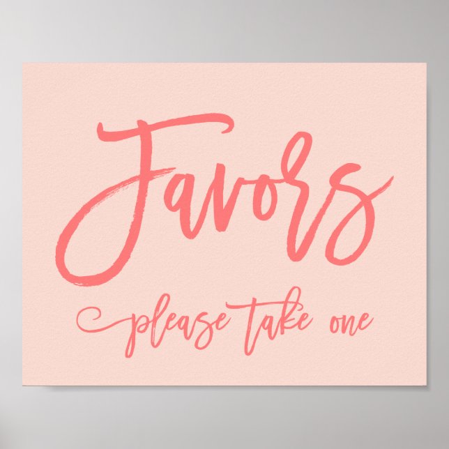 Chic Hand Lettered  Wedding Favors Sign Coral (Front)