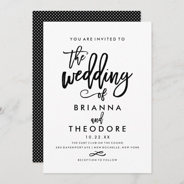 Chic Hand Lettered Wedding Invitation (Front/Back)