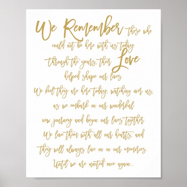 Chic Hand Lettered Wedding Memorial Sign Gold (Front)