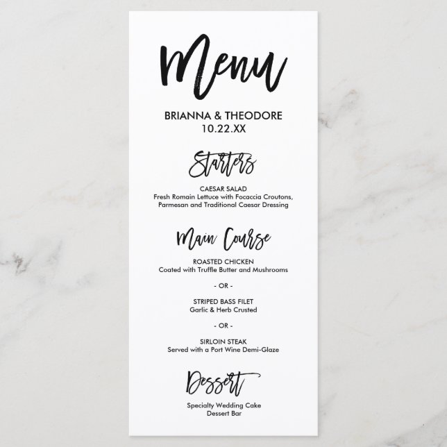 Chic Hand Lettered Wedding Menu (Front)