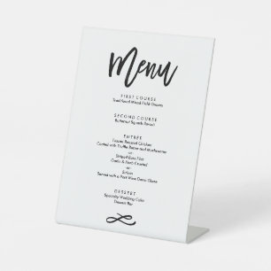 Chic Hand Lettered Wedding Menu Black Pedestal Sign