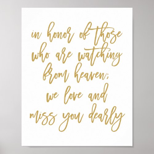 Chic Hand Lettered Wedding Missing Loved Ones Gold Poster