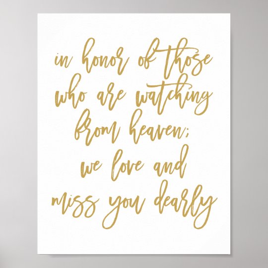 Chic Hand Lettered Wedding Missing Loved Ones Gold Poster