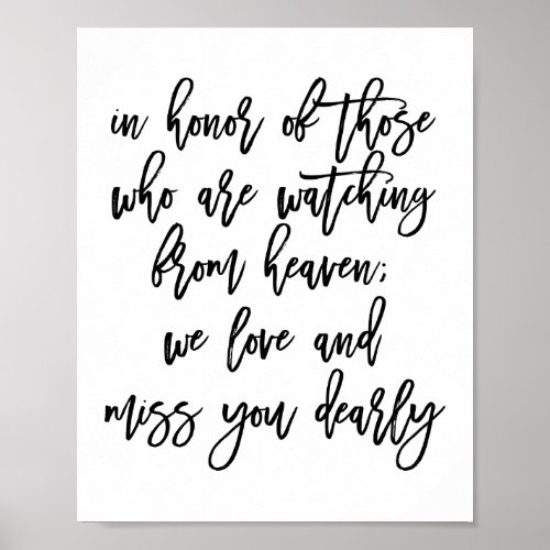 Chic Hand Lettered Wedding Missing Loved Ones Poster