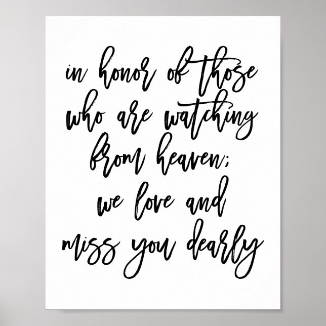 Chic Hand Lettered Wedding Missing Loved Ones Poster (Front)