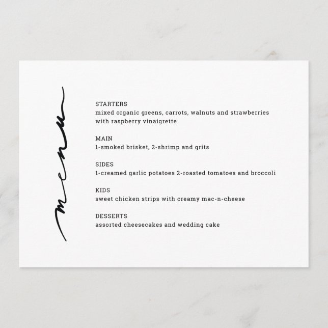 Chic Hand Lettered Wedding Reception Menu (Front)