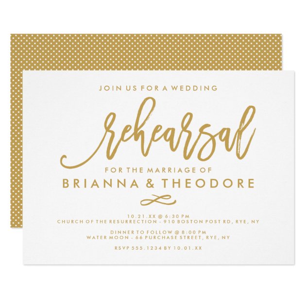 Chic Hand Lettered Wedding Rehearsal Gold Invitation