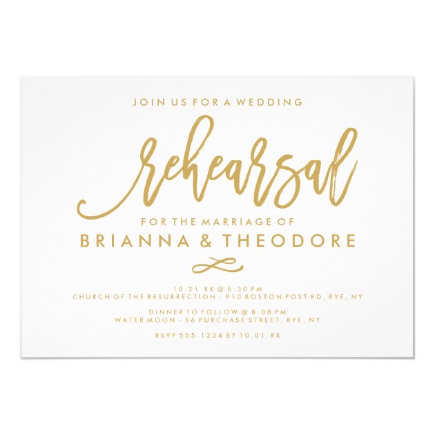 Chic Hand Lettered Wedding Rehearsal Gold Invitation