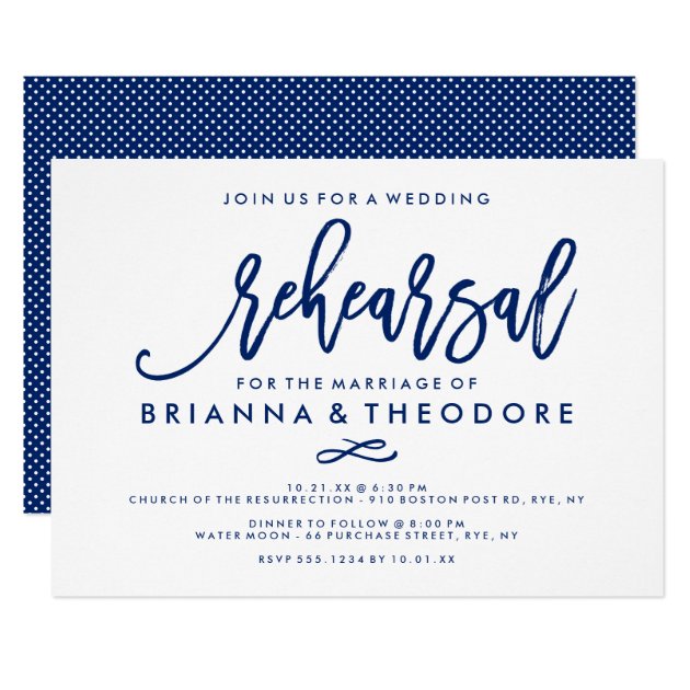 Chic Hand Lettered Wedding Rehearsal Navy Invitation