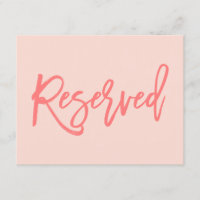 Chic Hand Lettered Wedding Reserved Sign Coral