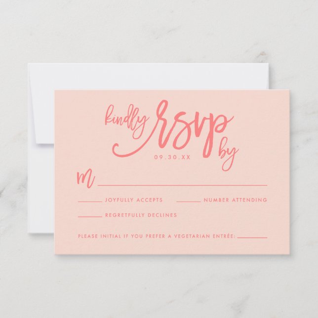 Chic Hand Lettered Wedding RSVP Card | Coral (Front)