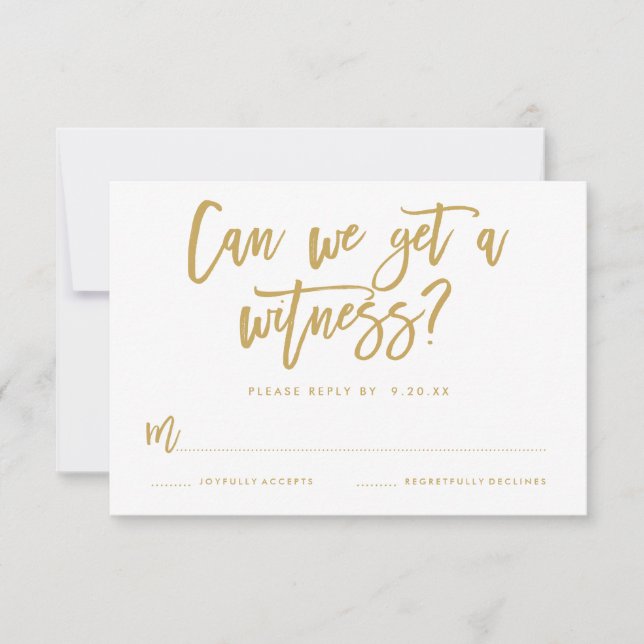 Chic Hand Lettered Wedding RSVP Card in Gold (Front)