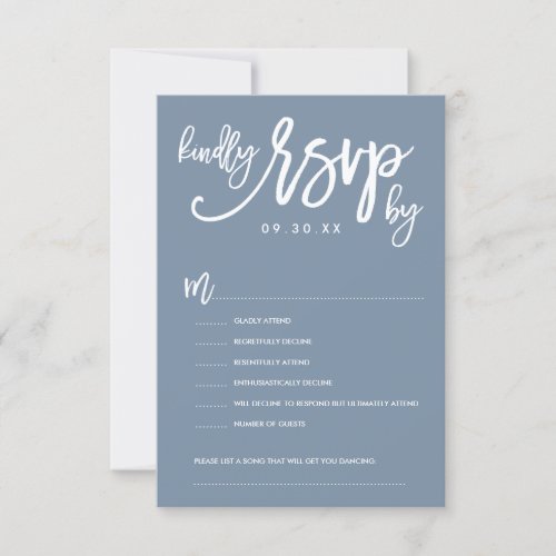 Chic Hand Lettered Wedding RSVP Dusty Blue