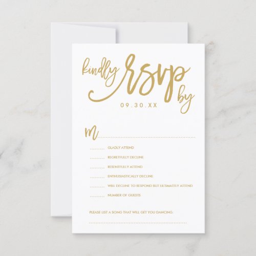 Chic Hand Lettered Wedding RSVP Options Card