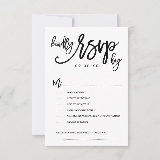 Chic Hand Lettered Wedding RSVP Options Card (Front)