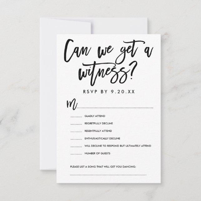 Chic Hand Lettered Wedding RSVP Options Card (Front)