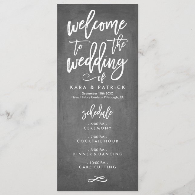 Chic Hand Lettered Wedding Schedule and Program (Front)