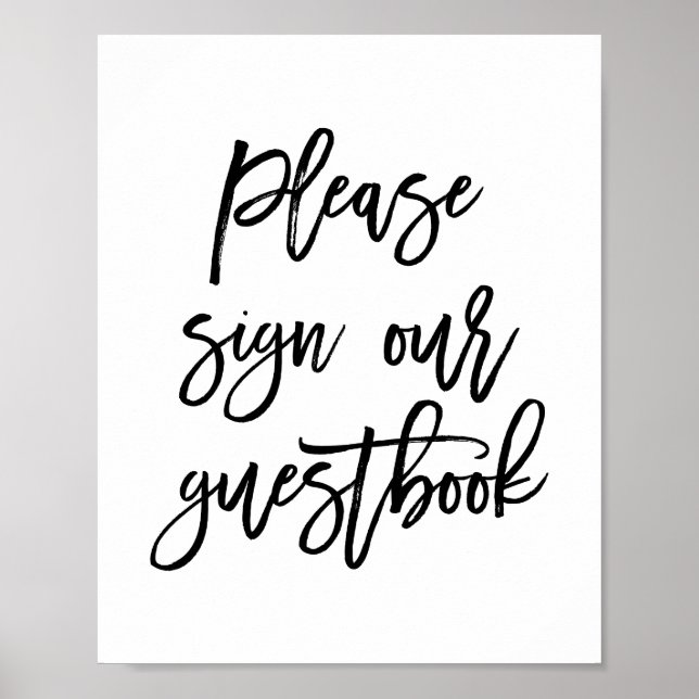 Chic Hand Lettered Wedding Sign Our Guest Book (Front)
