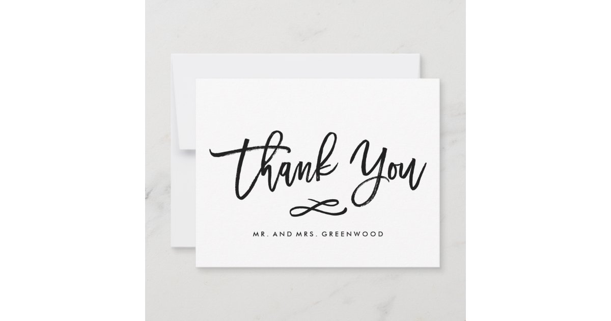 Chic Hand Lettered Wedding Thank You Flat Card Zazzle Com