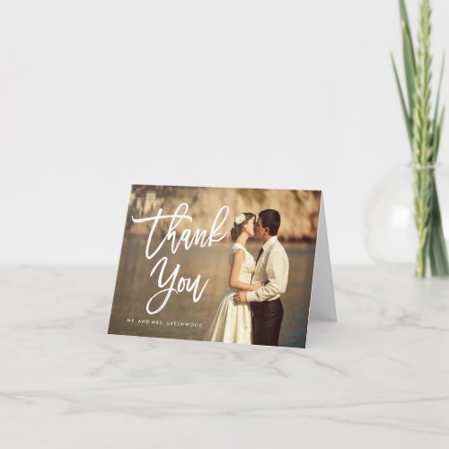 Chic Hand Lettered Wedding Thank You Photo Card