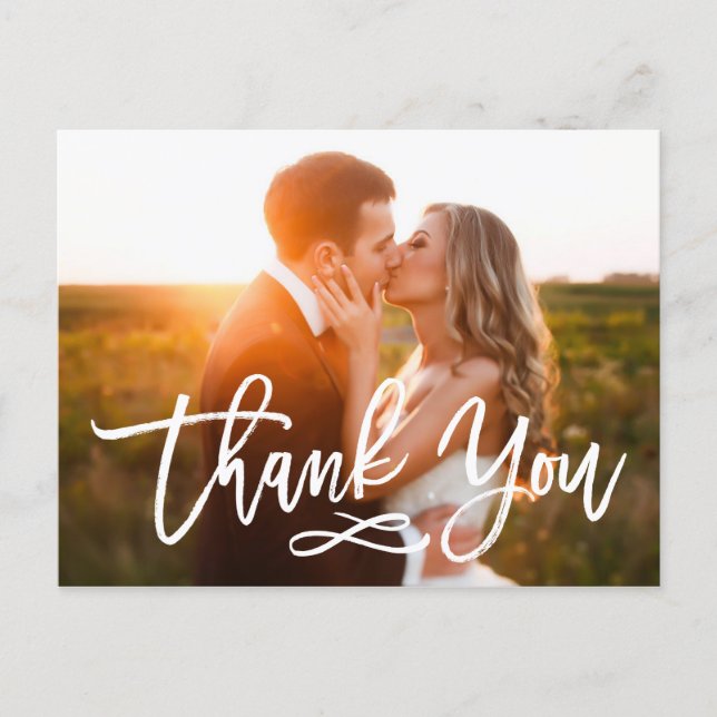 Chic Hand Lettered Wedding Thank You Postcard (Front)
