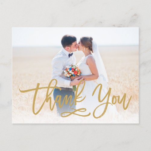 Chic Hand Lettered Wedding Thank You Postcard Gold