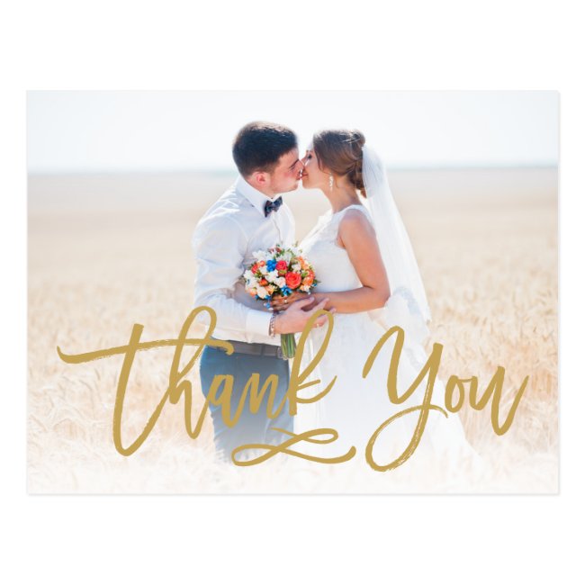 Chic Hand Lettered Wedding Thank You Postcard Gold