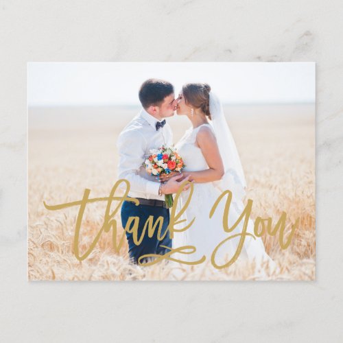 Chic Hand Lettered Wedding Thank You Postcard Gold