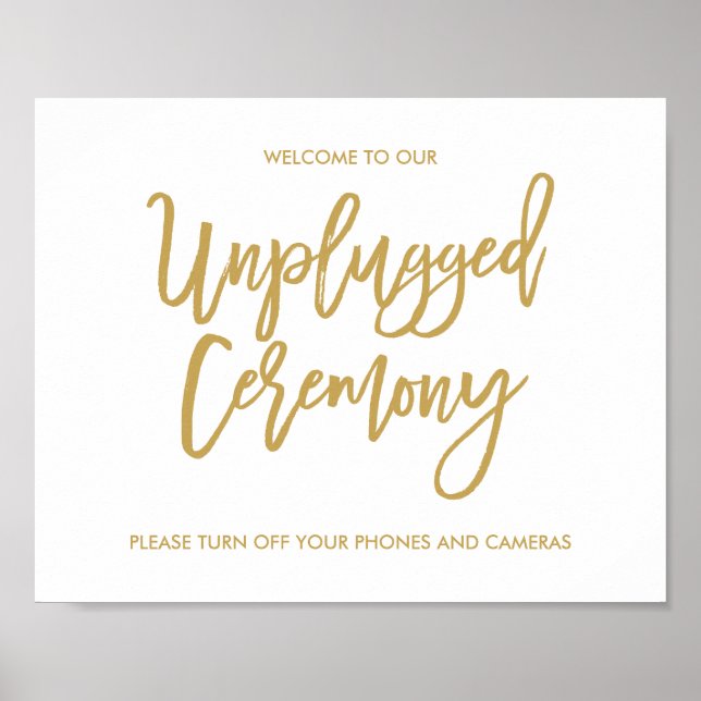 Chic Hand Lettered Wedding Unplugged Ceremony Sign (Front)