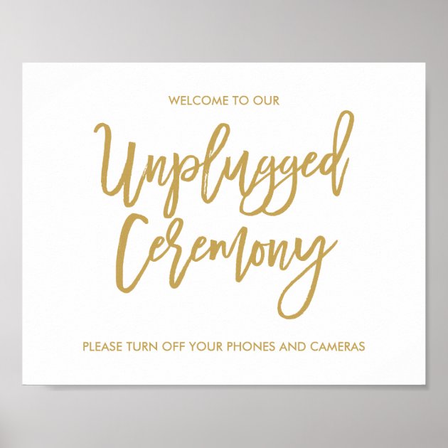 Chic Hand Lettered Wedding Unplugged Ceremony Sign Poster