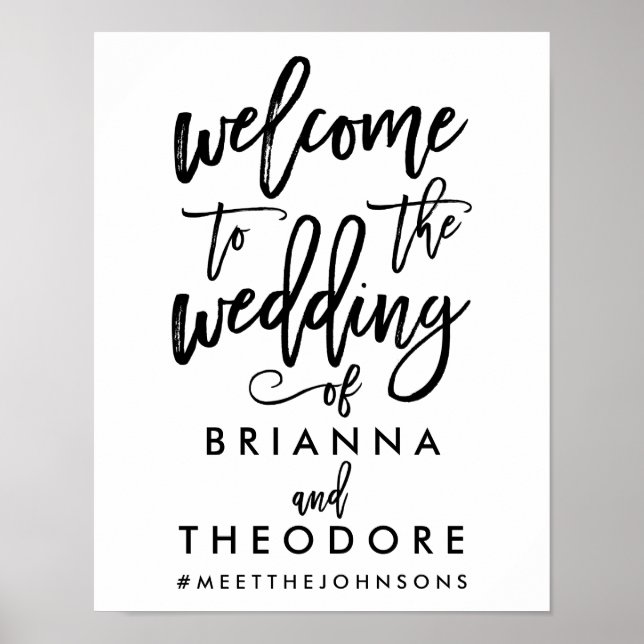 Chic Hand Lettered Wedding Welcome Sign Black (Front)