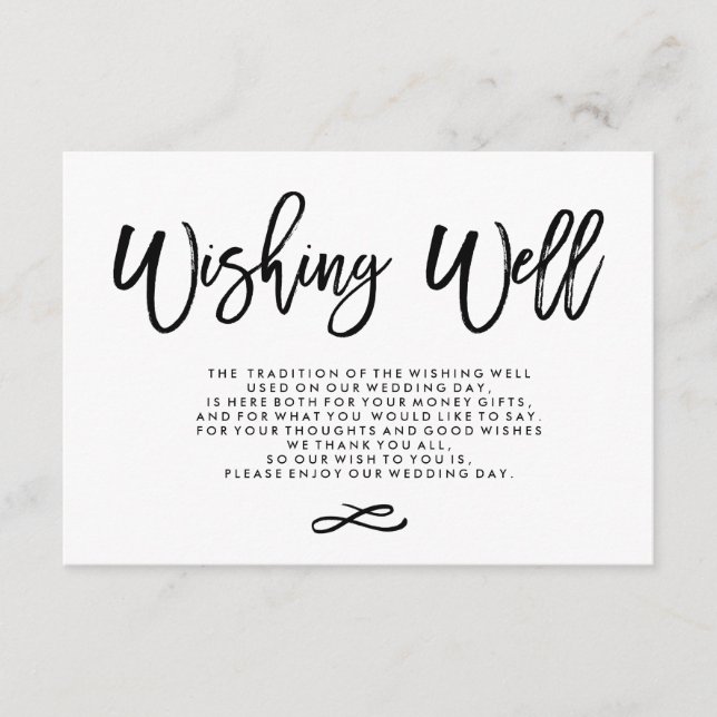 Chic Hand Lettered Wedding Wishing Well Enclosure Card (Front)