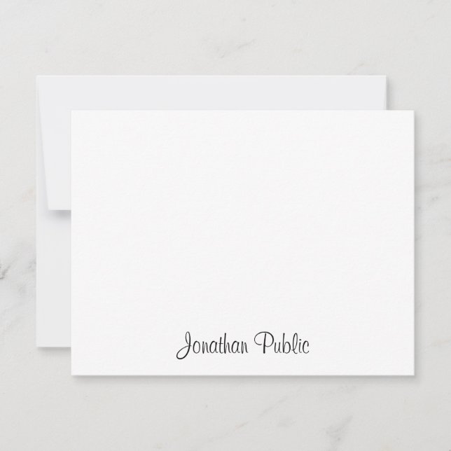 Chic Hand Script Name Text Simple Design Flat Note Card (Front)