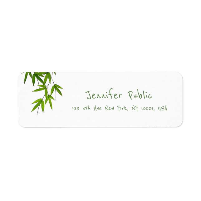 Chic Hand Script Watercolor Bamboo Leaves Address Label (Front)