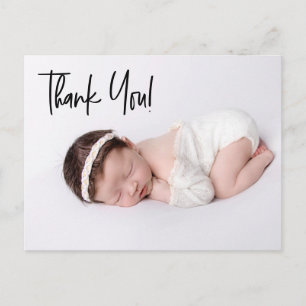 Chic Handlettering Baby Girl Photo Birth Thank You Postcard