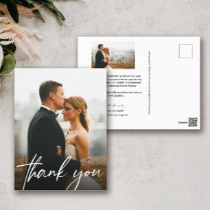 Chic handlettering photo wedding thank you postcard