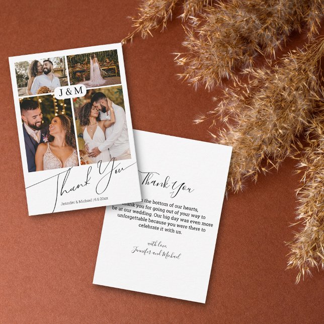 chic handwriting 4 photos wedding thank you note card (Creator Uploaded)