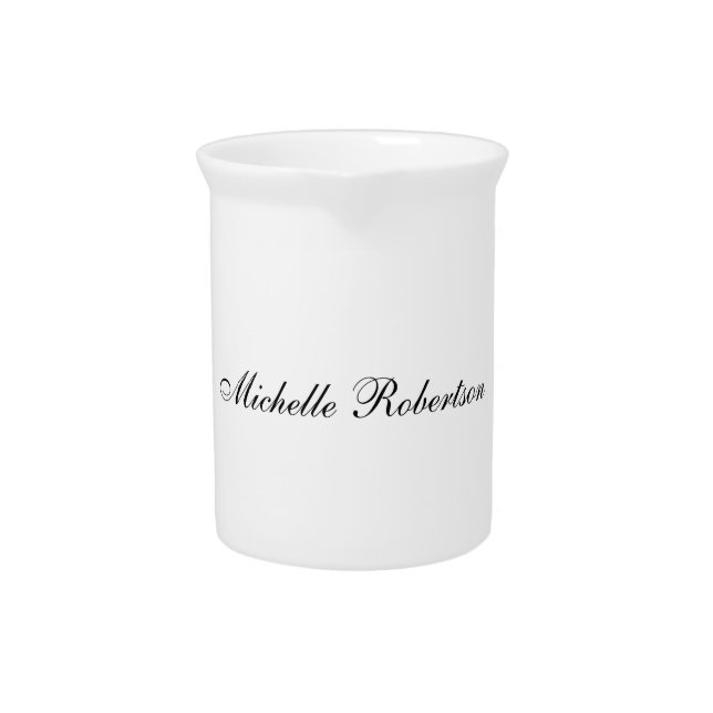 Chic Handwriting Black White Plain Minimalist Beverage Pitcher (Front)