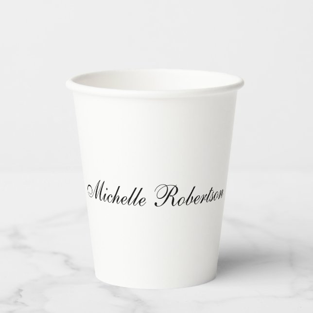Chic Handwriting Black White Plain Minimalist Paper Cups (Front)