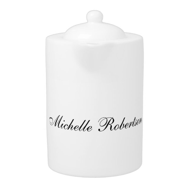 Chic Handwriting Black White Plain Minimalist Teapot (Front)