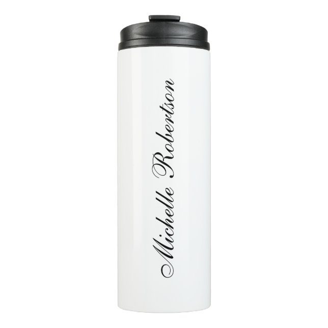 Chic Handwriting Black White Plain Minimalist Thermal Tumbler (Front)